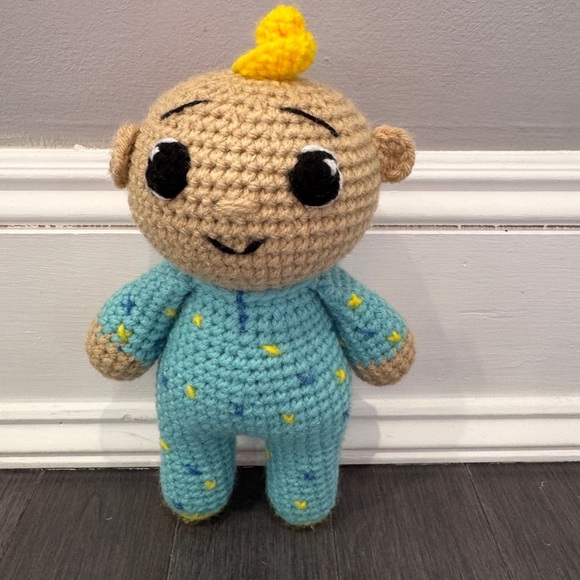 Cocmelon Other - NWOT HANDMADE Cocomelon JJ Crochet Stuffed Doll Blue Outfit and Yellow Accents